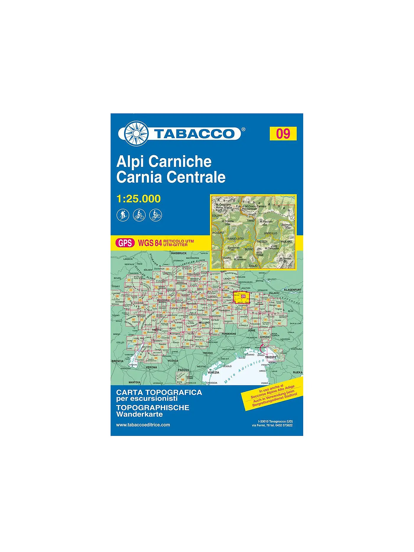 TABACCO | Wanderkarte 09, Alpi Carniche/Karnische Alpen, Carnia Centrale 1:25.000 | 